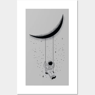 Astronaut wanderlust swing under the moon Posters and Art